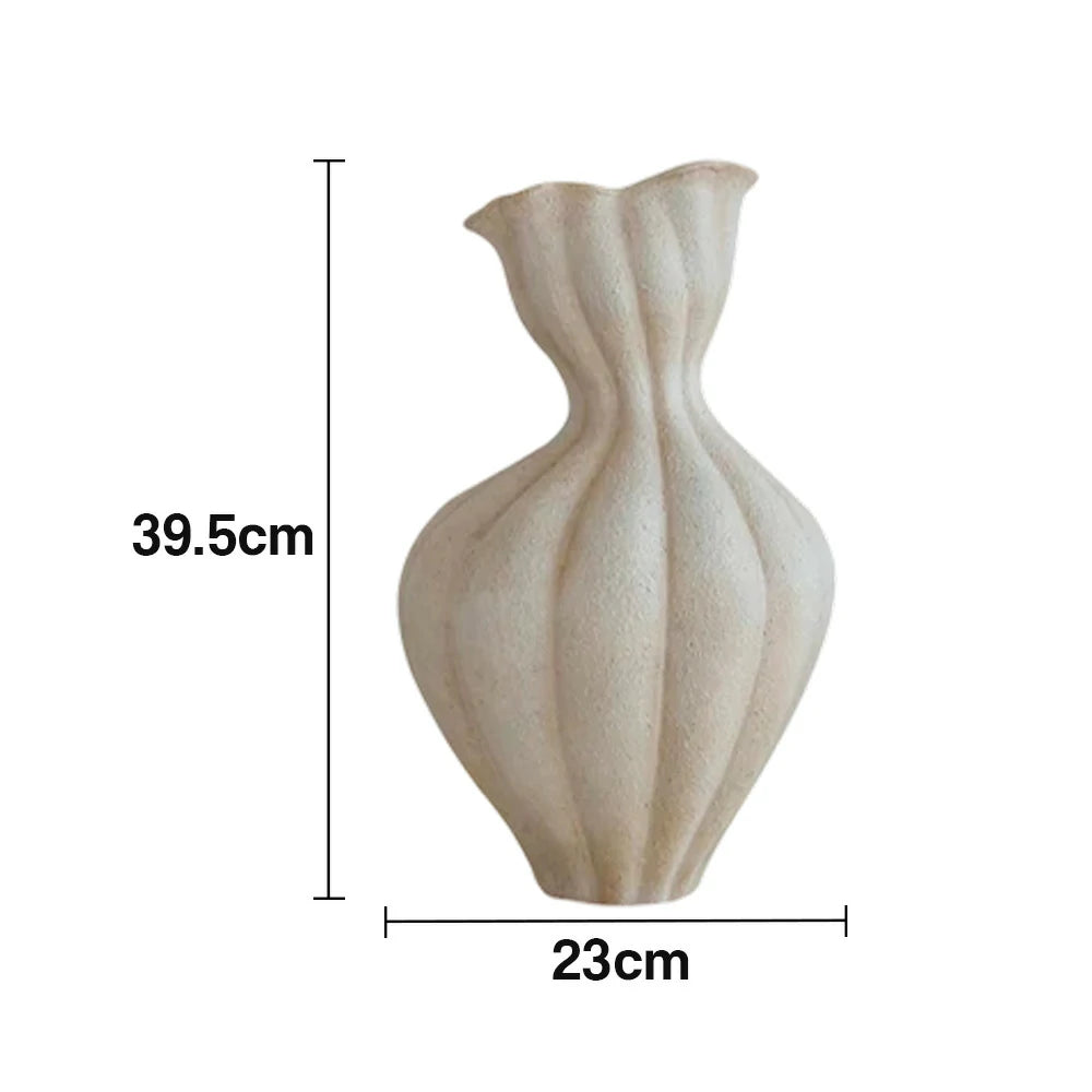 LIVARA Ceramic Vase Ornament 15cm Outer Opening Decorative Art Object Matte Ceramic Handcrafted Stone-Texture Design - White