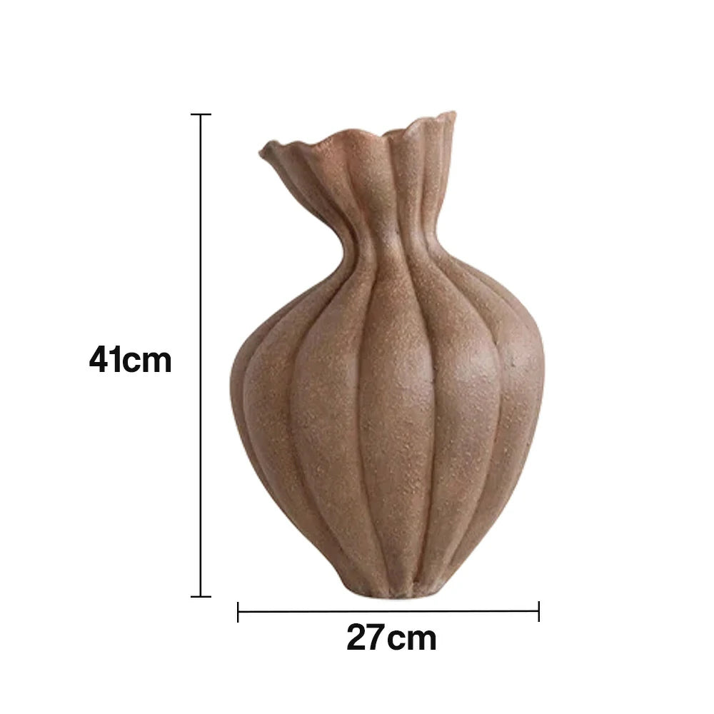 LIVARA Ceramic Vase Ornament 15cm Outer Opening Decorative Art Object Matte Ceramic Handcrafted Stone-Texture Design - Brown