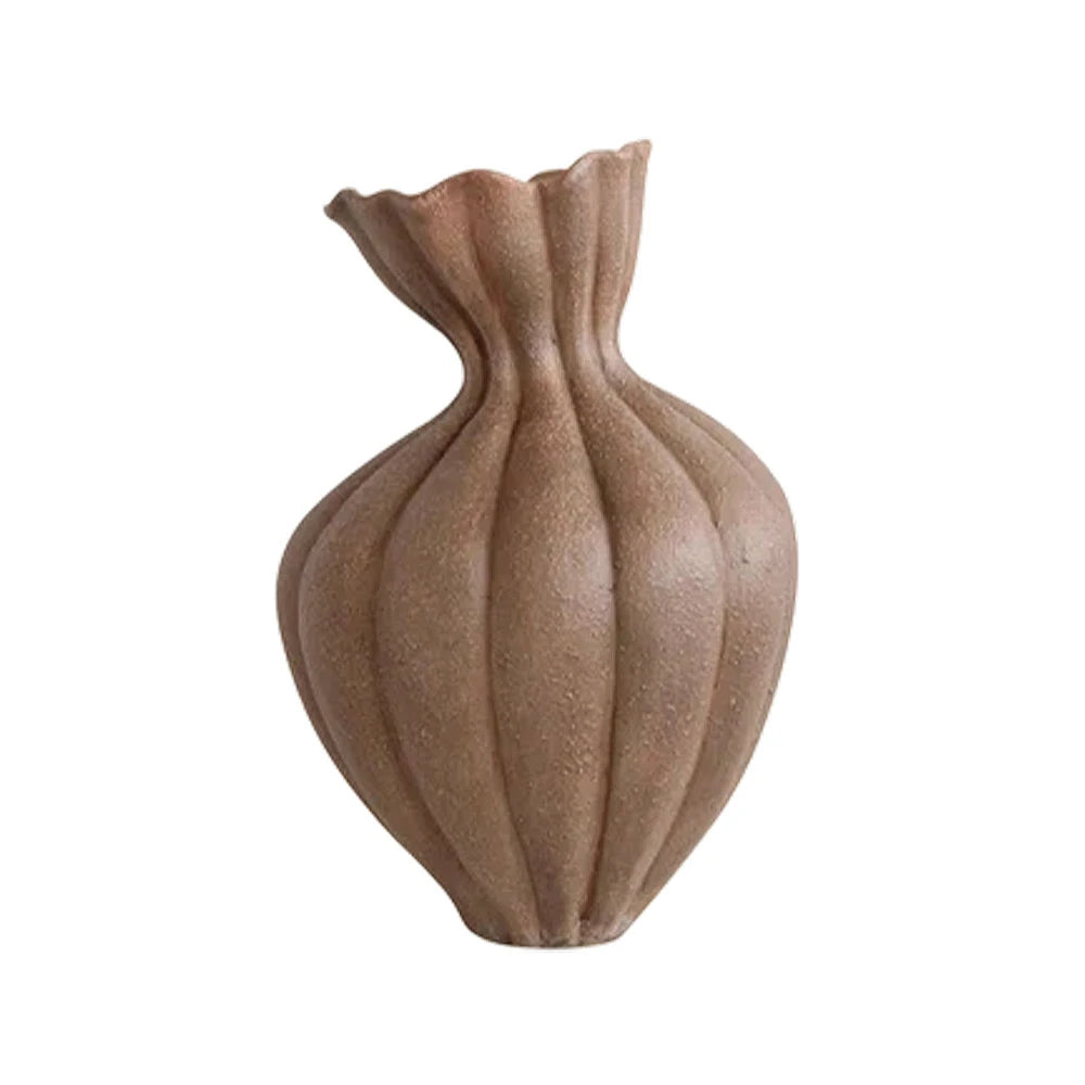 LIVARA Ceramic Vase Ornament 15cm Outer Opening Decorative Art Object Matte Ceramic Handcrafted Stone-Texture Design - Brown