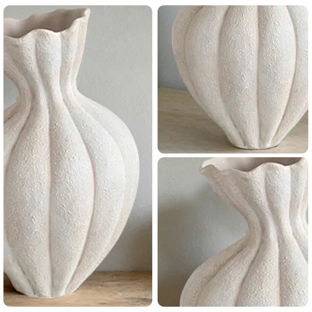 LIVARA Ceramic Vase Ornament 15cm Outer Diameter Artistic Home Display Matte Ceramic Handcrafted Stone-Texture Finish - White