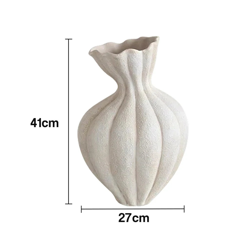 LIVARA Ceramic Vase Ornament 15cm Outer Diameter Artistic Home Display Matte Ceramic Handcrafted Stone-Texture Finish - White