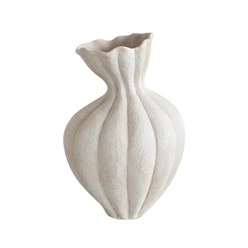 LIVARA Ceramic Vase Ornament 15cm Outer Diameter Artistic Home Display Matte Ceramic Handcrafted Stone-Texture Finish - White