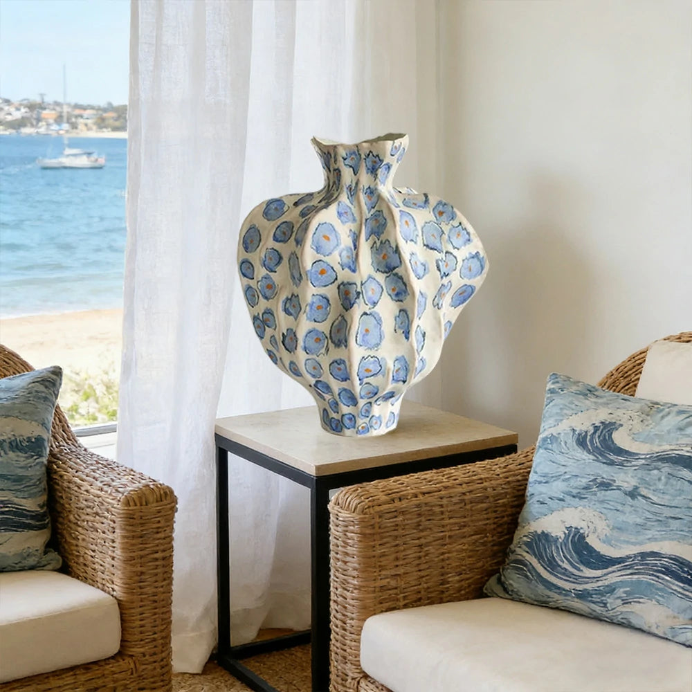 LIVARA Ceramic Vase Ornament Qing Shadow Layered Rhythm Theme Artistic Home Display Matte Ceramic Handcrafted Stone-Texture Design