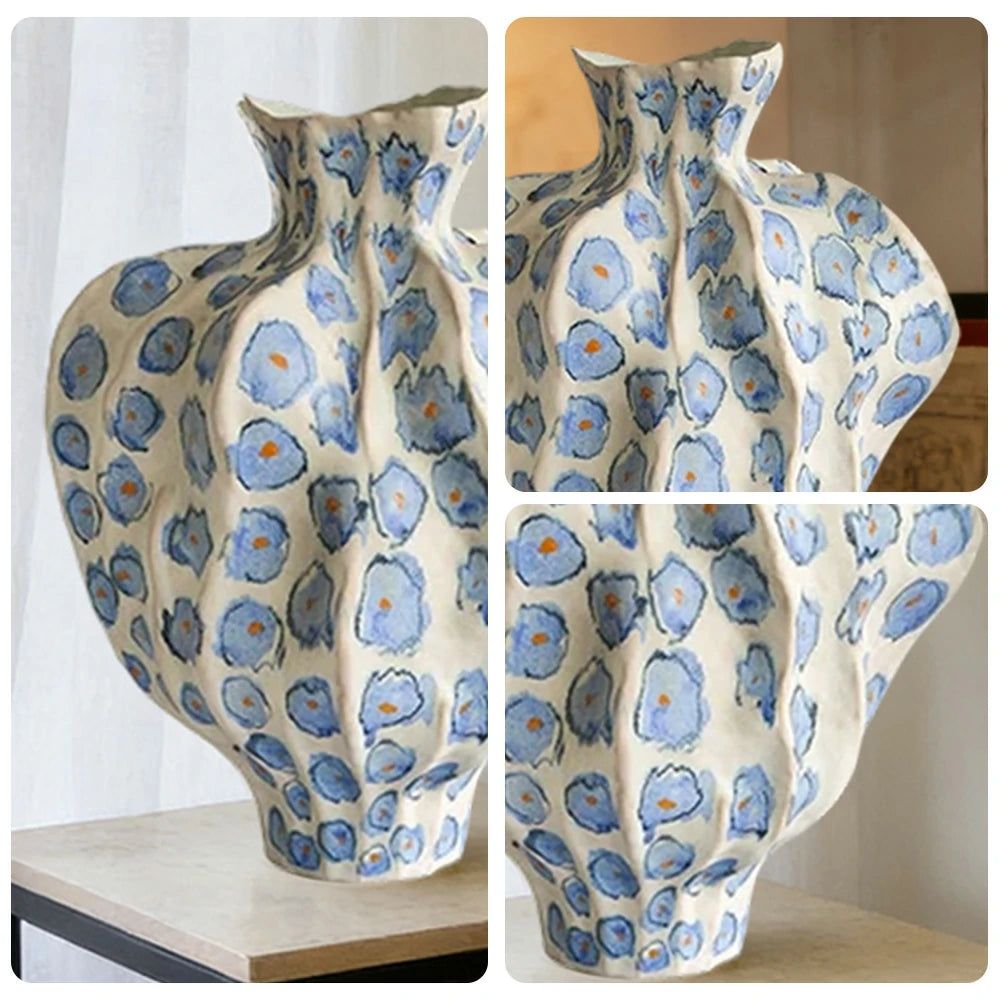 LIVARA Ceramic Vase Ornament Qing Shadow Layered Rhythm Theme Artistic Home Display Matte Ceramic Handcrafted Stone-Texture Design