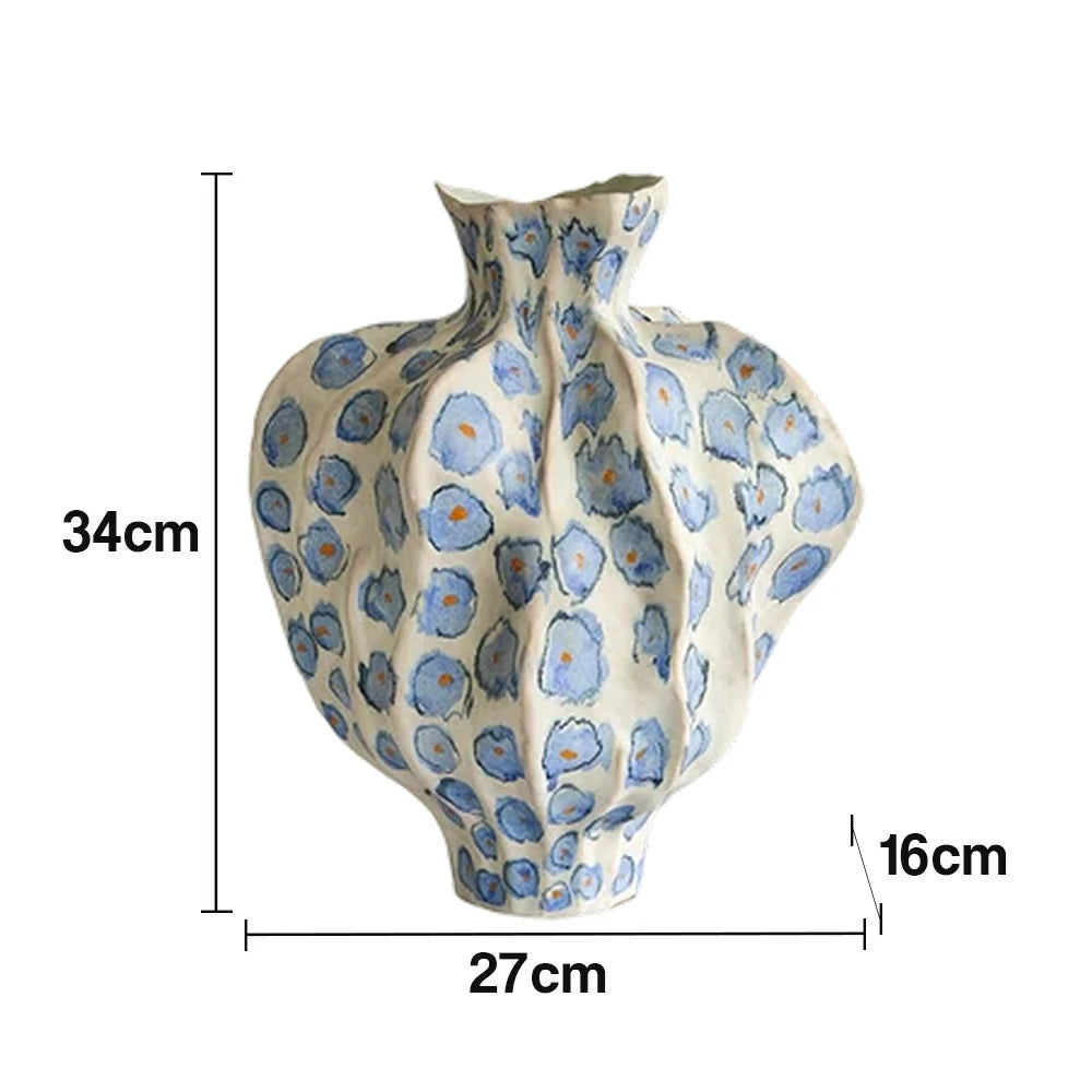 LIVARA Ceramic Vase Ornament Qing Shadow Layered Rhythm Theme Artistic Home Display Matte Ceramic Handcrafted Stone-Texture Design
