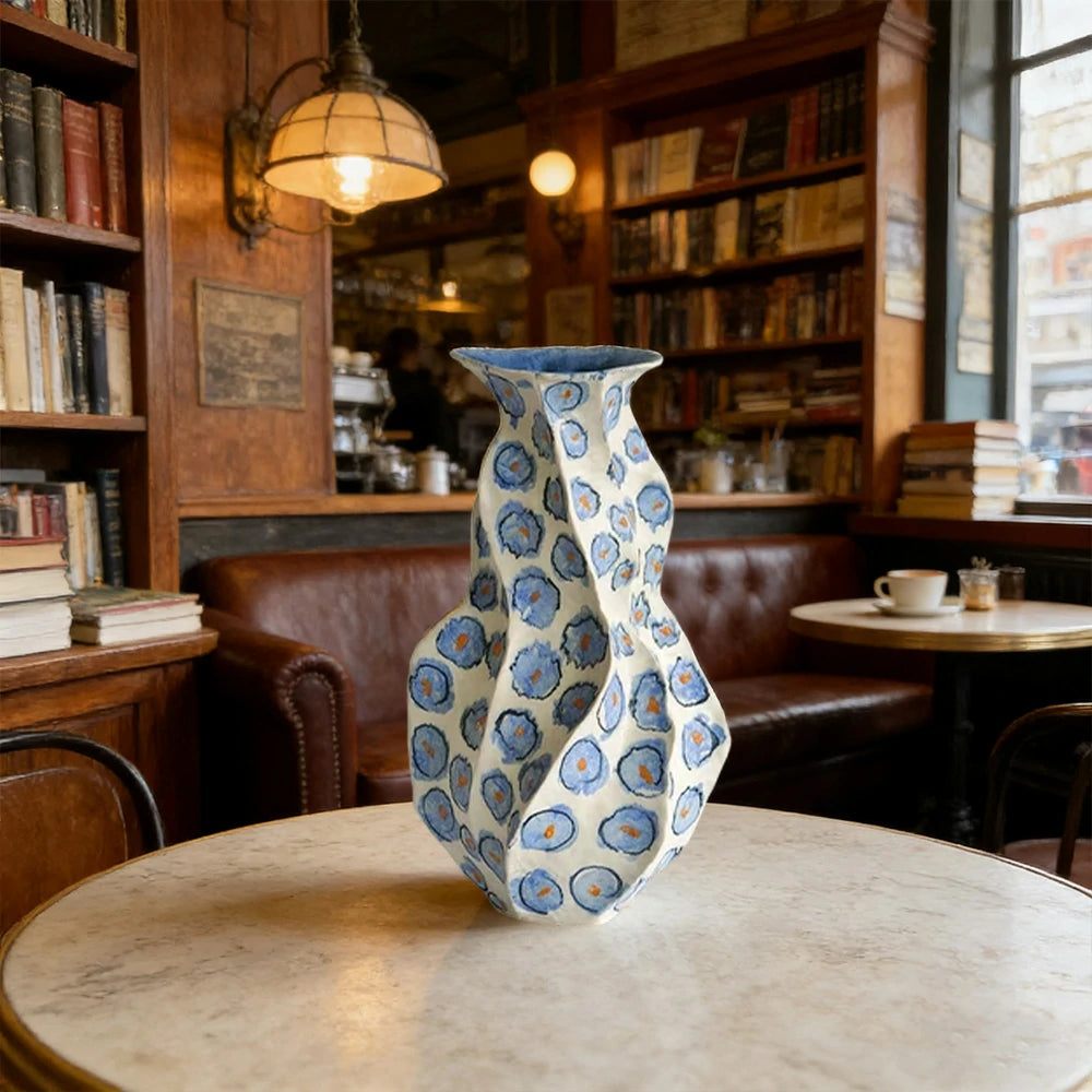 LIVARA Ceramic Vase Ornament Layered Qing Shadow Motif Decorative Art Object Matte Ceramic Handcrafted Textured Finish