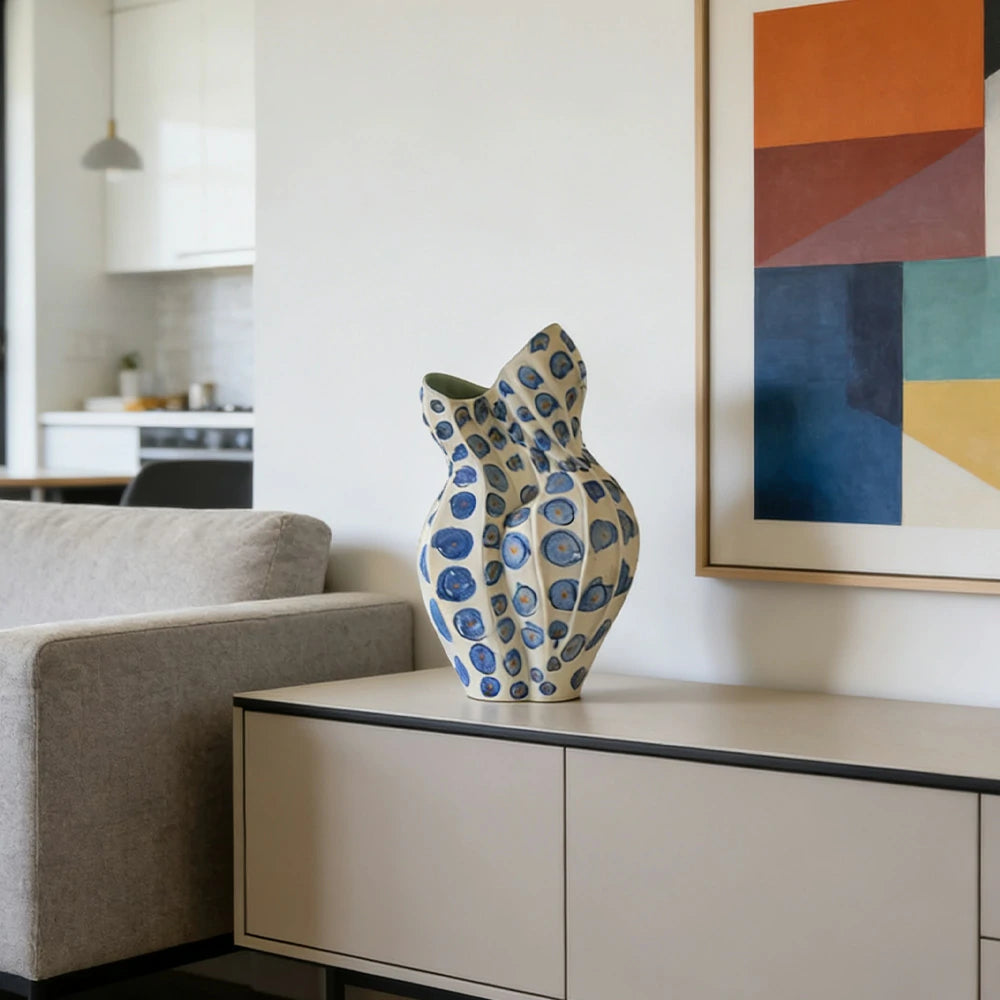 LIVARA Ceramic Vase Ornament Qing Shadow Inspired Style Artistic Home Decor Matte Ceramic Handcrafted Stone-Texture Finish