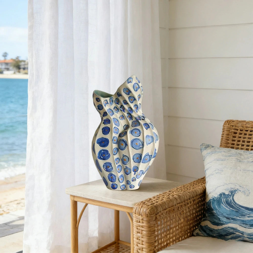 LIVARA Ceramic Vase Ornament Qing Shadow Inspired Style Artistic Home Decor Matte Ceramic Handcrafted Stone-Texture Finish