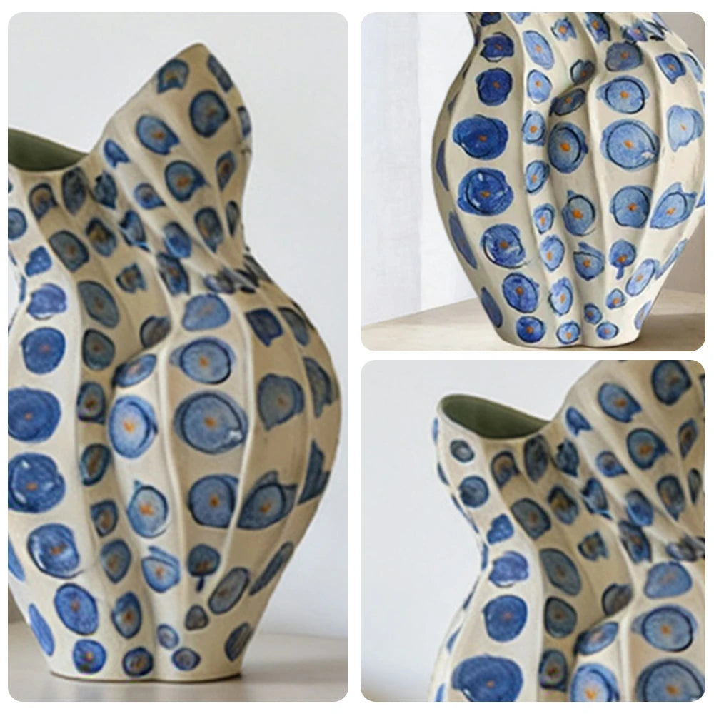 LIVARA Ceramic Vase Ornament Qing Shadow Inspired Style Artistic Home Decor Matte Ceramic Handcrafted Stone-Texture Finish