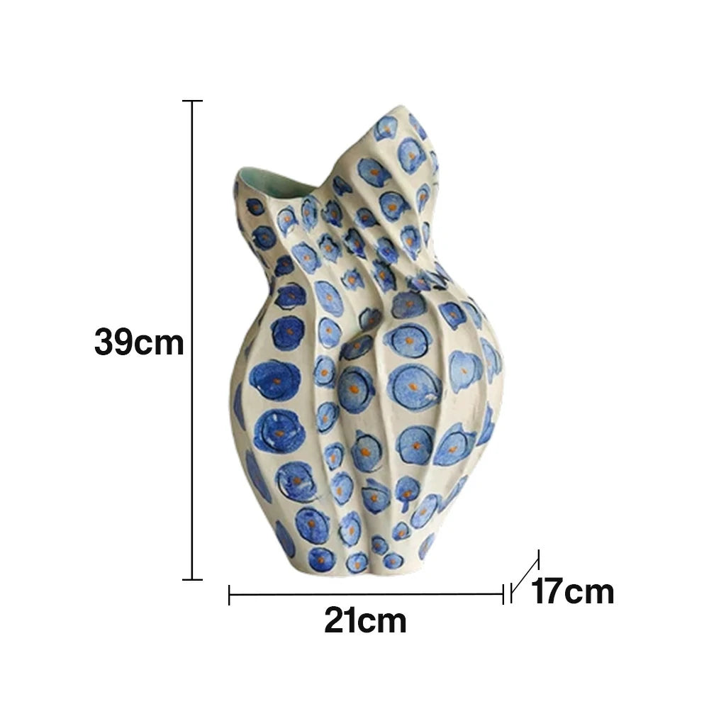 LIVARA Ceramic Vase Ornament Qing Shadow Inspired Style Artistic Home Decor Matte Ceramic Handcrafted Stone-Texture Finish