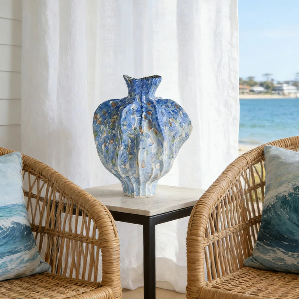 LIVARA Ceramic Vase Ornament Lakeside Stardust Theme Artistic Home Display Matte Ceramic Handcrafted Stone-Texture Design