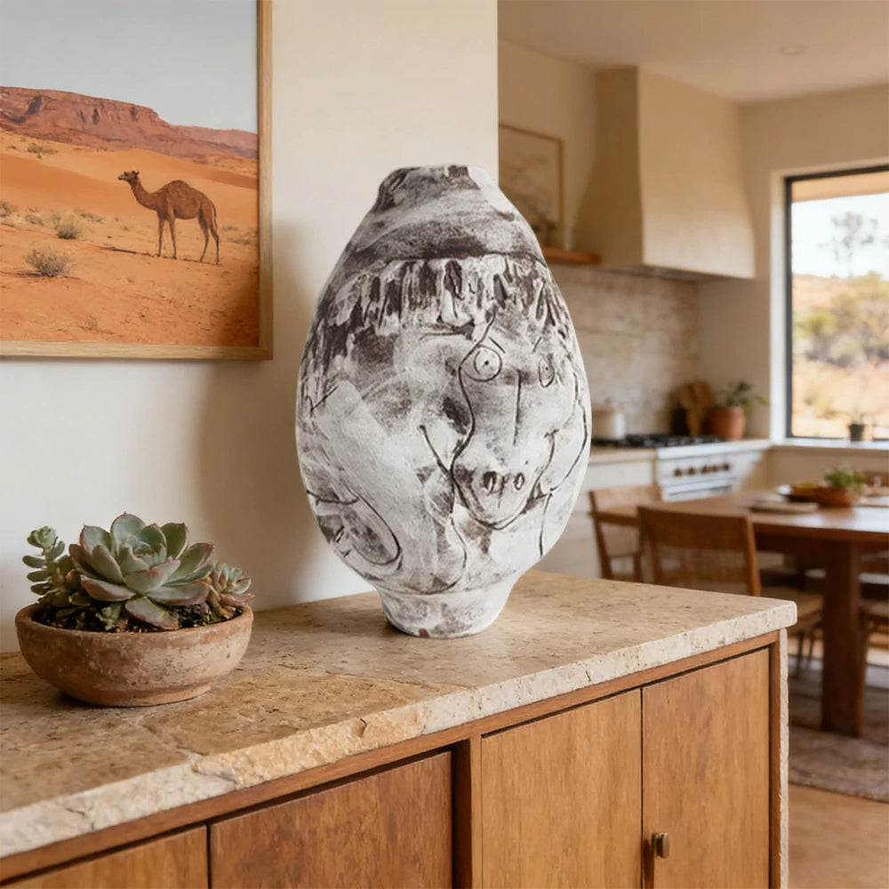 LIVARA Ceramic Vase Ornament Painted Horse Motif Decorative Art Object Matte Ceramic Handcrafted Textured Finish