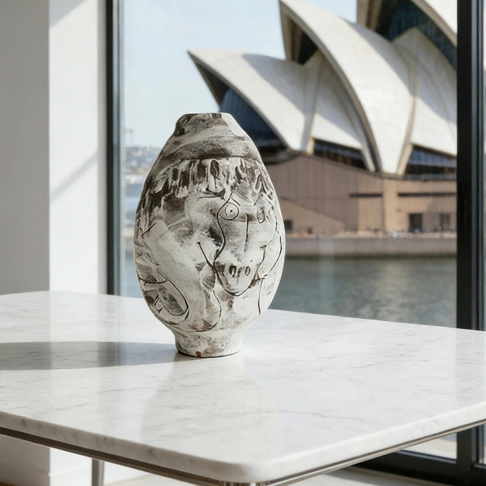 LIVARA Ceramic Vase Ornament Painted Horse Motif Decorative Art Object Matte Ceramic Handcrafted Textured Finish