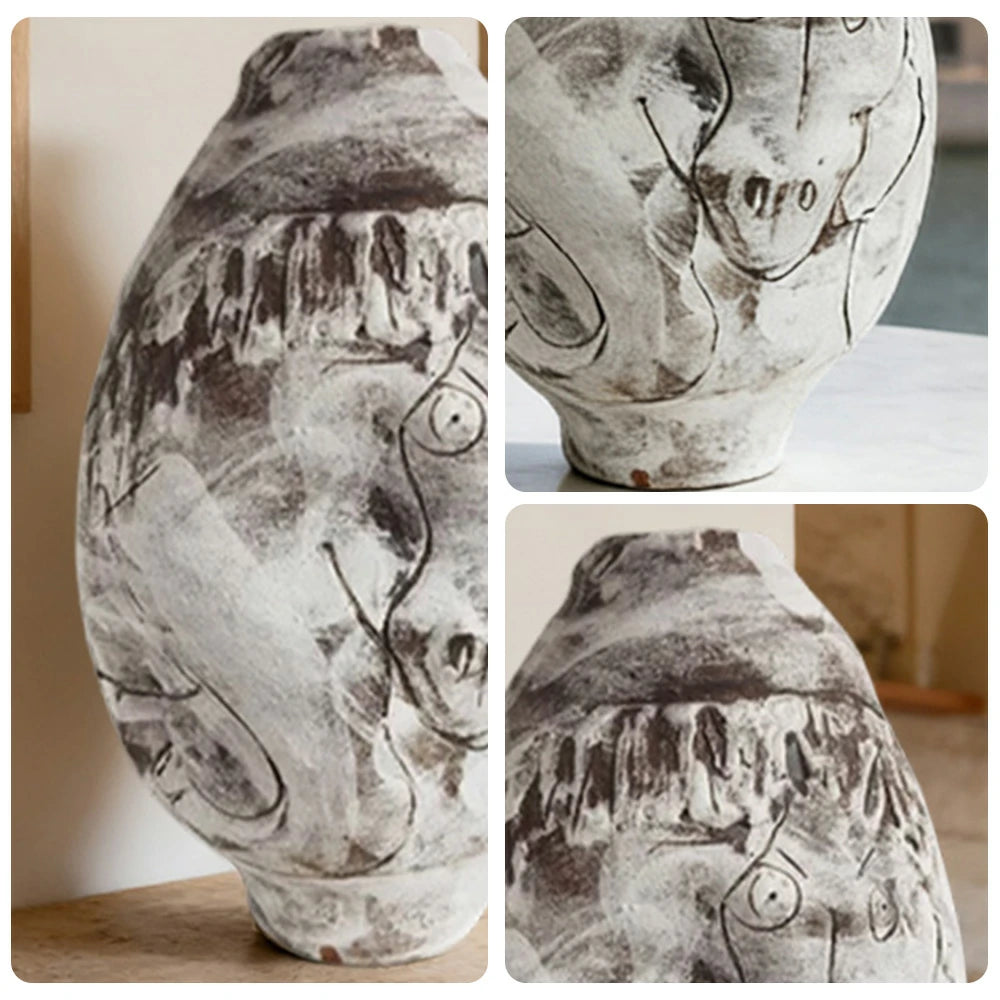 LIVARA Ceramic Vase Ornament Painted Horse Motif Decorative Art Object Matte Ceramic Handcrafted Textured Finish