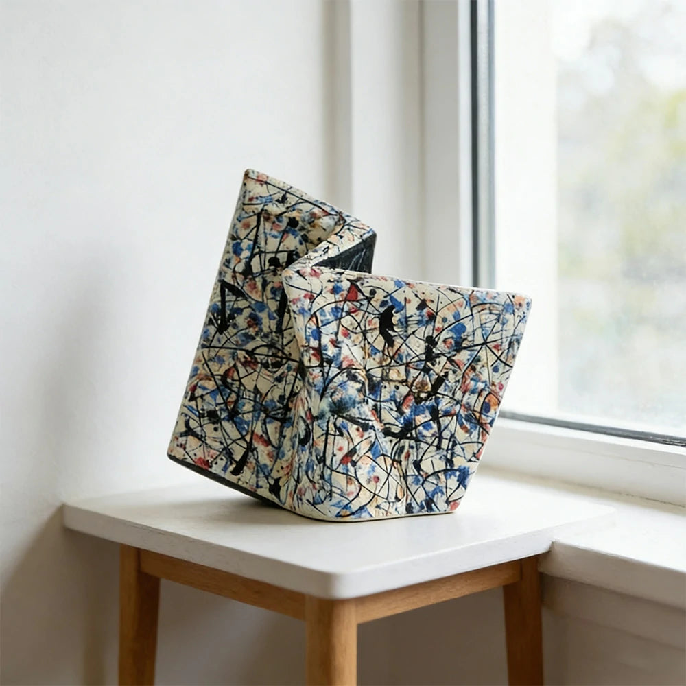LIVARA Ceramic Vase Ornament Pollock-Inspired Theme Artistic Home Display Matte Ceramic Handcrafted Stone-Texture Design