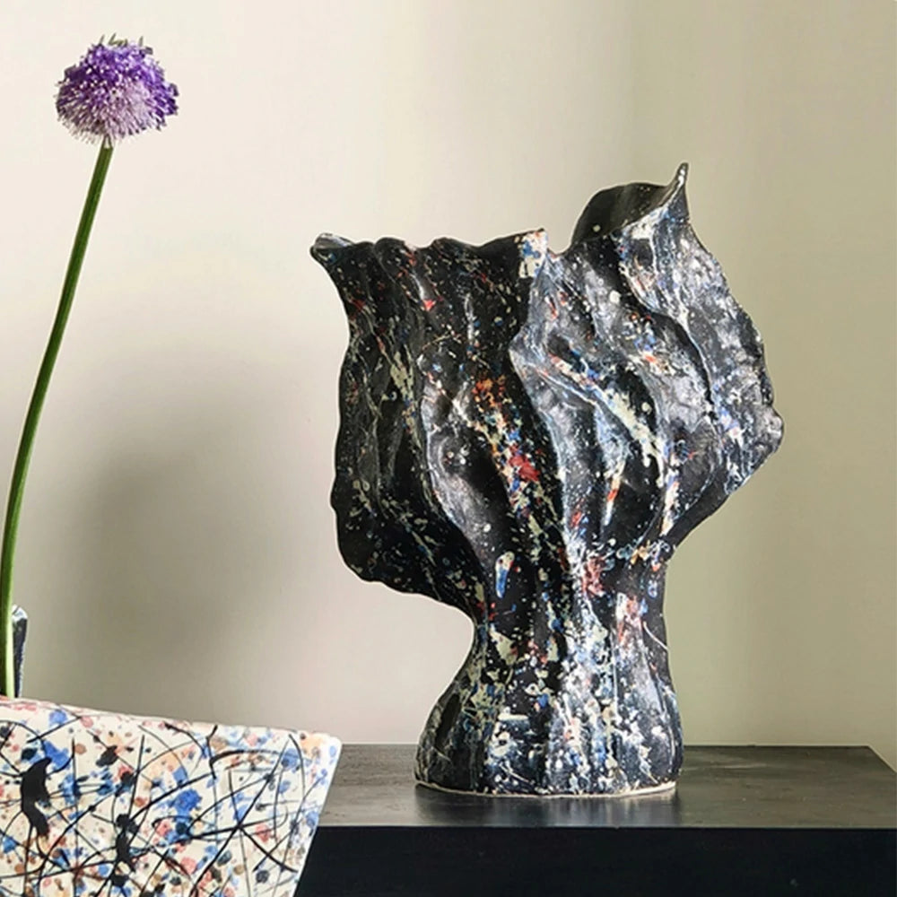 LIVARA Ceramic Vase Ornament Abstract Expressionist Motif Decorative Art Object Matte Ceramic Handcrafted Textured Finish