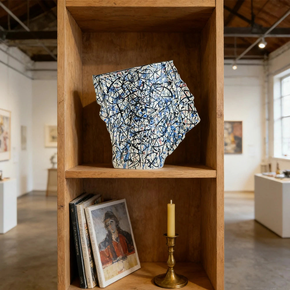 LIVARA Ceramic Vase Ornament Pollock Style Artistic Home Decor Matte Ceramic Handcrafted Stone-Texture Finish