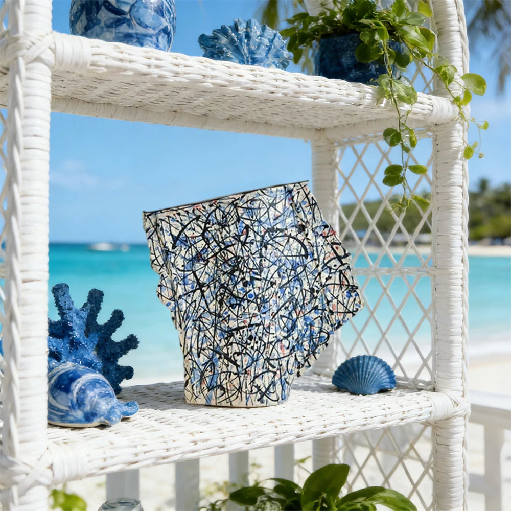 LIVARA Ceramic Vase Ornament Pollock Style Artistic Home Decor Matte Ceramic Handcrafted Stone-Texture Finish