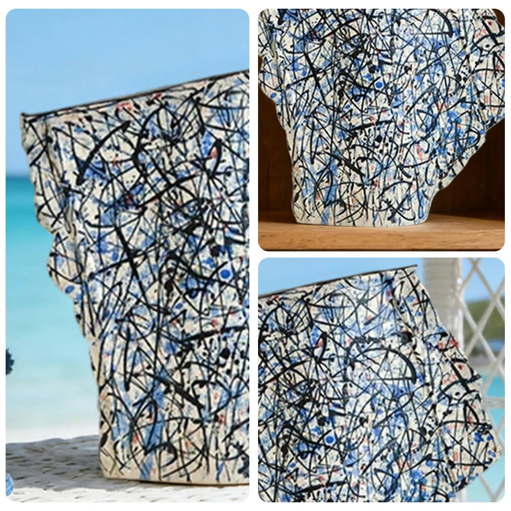 LIVARA Ceramic Vase Ornament Pollock Style Artistic Home Decor Matte Ceramic Handcrafted Stone-Texture Finish
