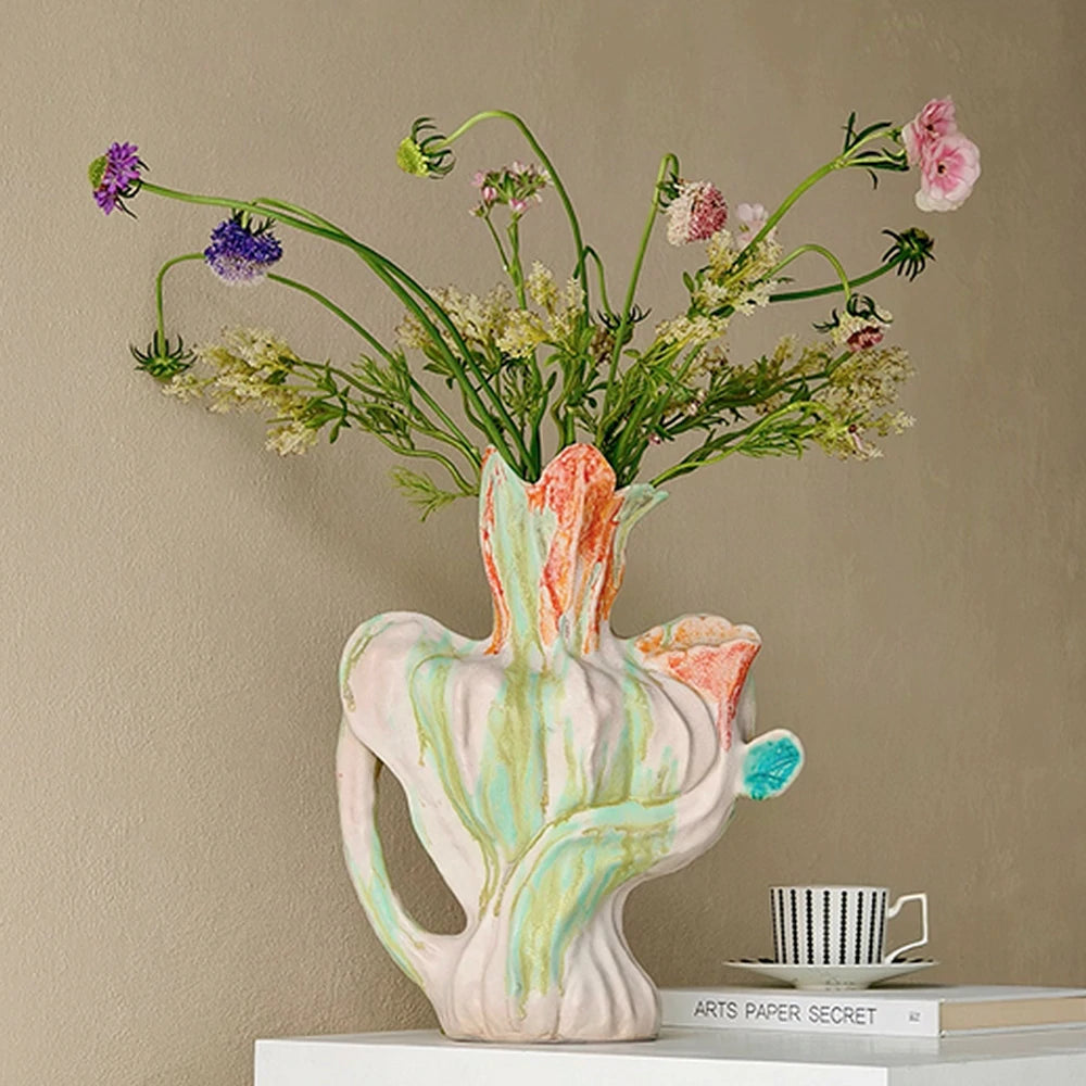 LIVARA Ceramic Vase Ornament Monet Garden Inspired Style Artistic Home Decor Matte Ceramic Handcrafted Stone-Texture Finish