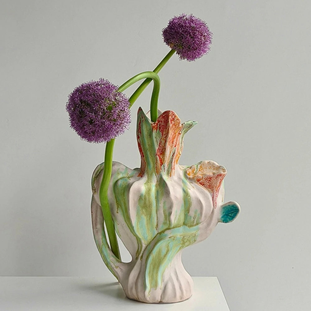 LIVARA Ceramic Vase Ornament Monet Garden Inspired Style Artistic Home Decor Matte Ceramic Handcrafted Stone-Texture Finish