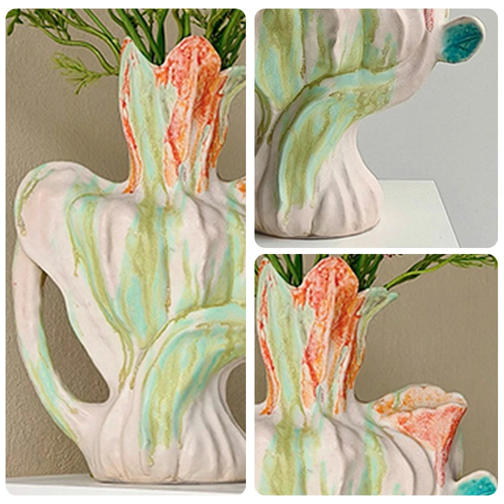 LIVARA Ceramic Vase Ornament Monet Garden Inspired Style Artistic Home Decor Matte Ceramic Handcrafted Stone-Texture Finish