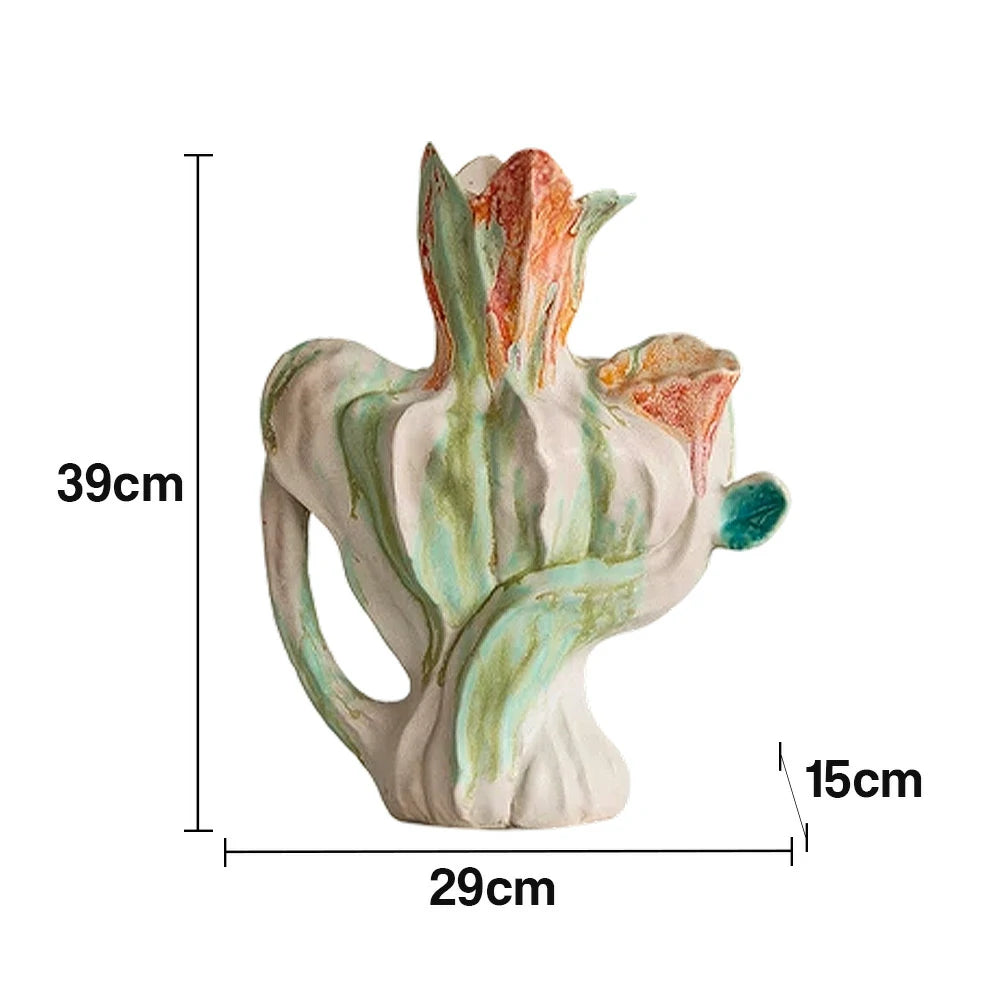 LIVARA Ceramic Vase Ornament Monet Garden Inspired Style Artistic Home Decor Matte Ceramic Handcrafted Stone-Texture Finish