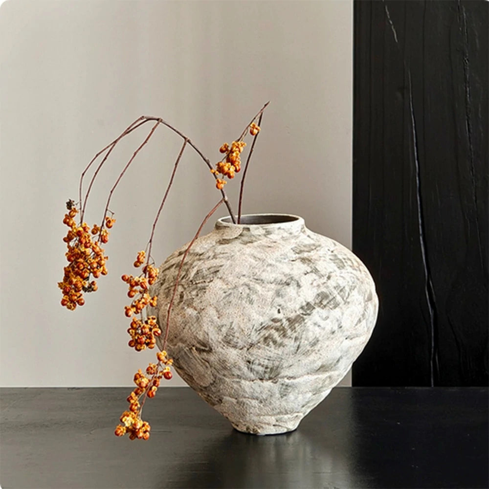 LIVARA Ceramic Vase Ornament Oriental Moon-White Motif Decorative Art Object Matte Ceramic Handcrafted Textured Finish