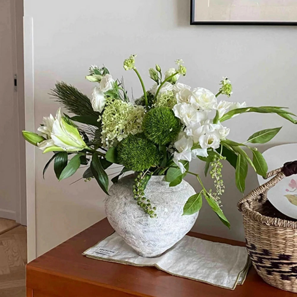 LIVARA Ceramic Vase Ornament Oriental Moon-White Motif Decorative Art Object Matte Ceramic Handcrafted Textured Finish