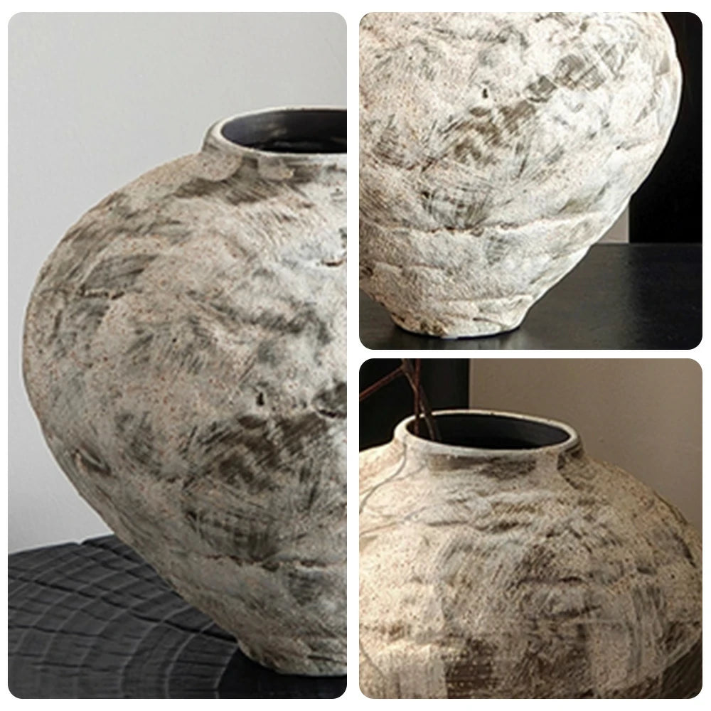LIVARA Ceramic Vase Ornament Oriental Moon-White Motif Decorative Art Object Matte Ceramic Handcrafted Textured Finish