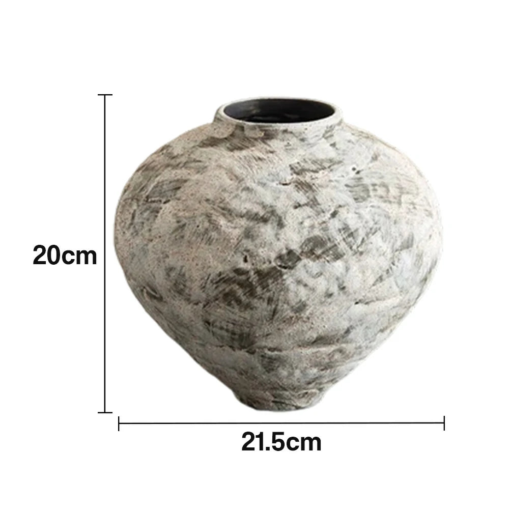 LIVARA Ceramic Vase Ornament Oriental Moon-White Motif Decorative Art Object Matte Ceramic Handcrafted Textured Finish