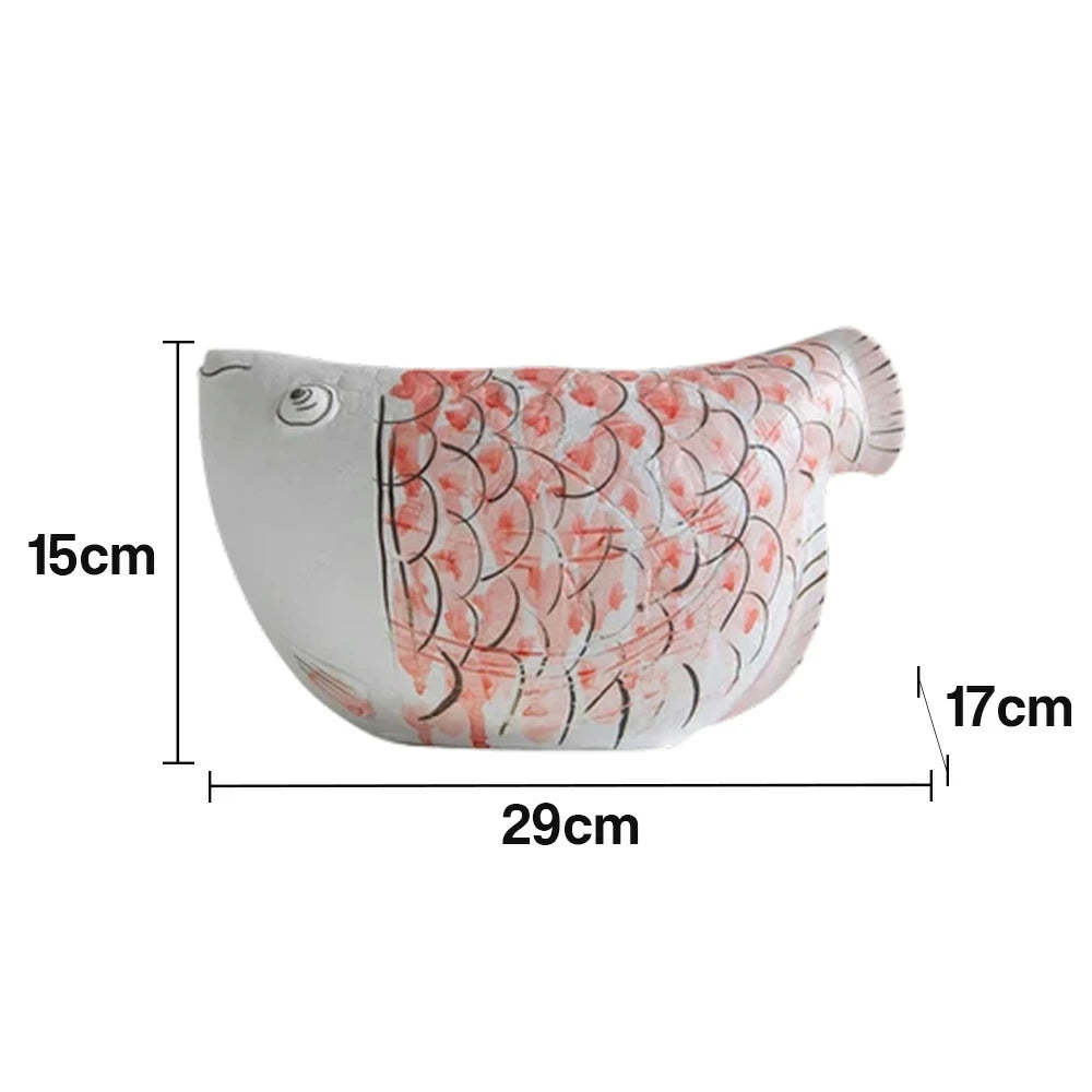 LIVARA Ceramic Vase Ornament Blue-and-White Porcelain with Crimson Dragonfish Motif Artistic Home Display Matte Ceramic Handcrafted Stone-Texture Design