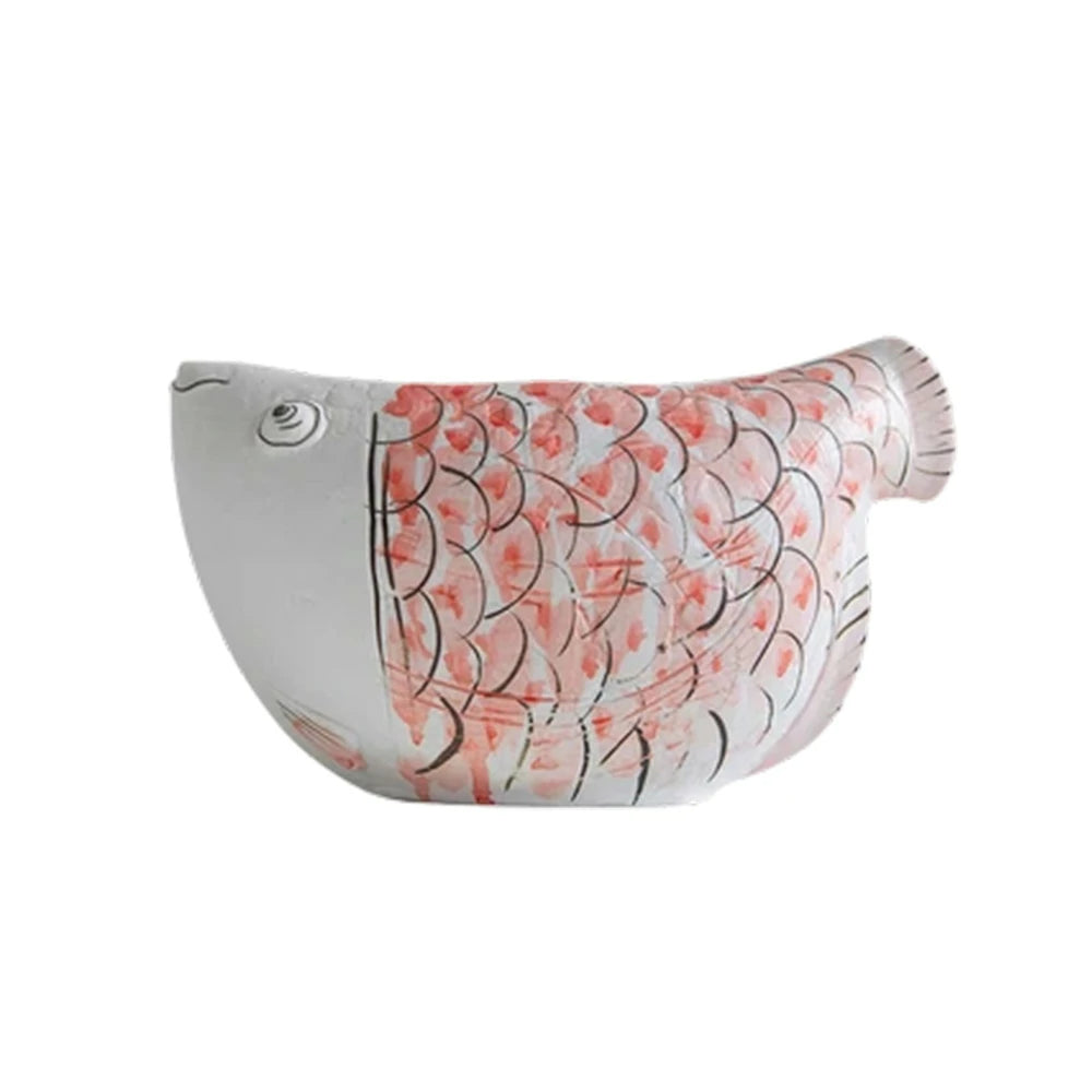 LIVARA Ceramic Vase Ornament Blue-and-White Porcelain with Crimson Dragonfish Motif Artistic Home Display Matte Ceramic Handcrafted Stone-Texture Design