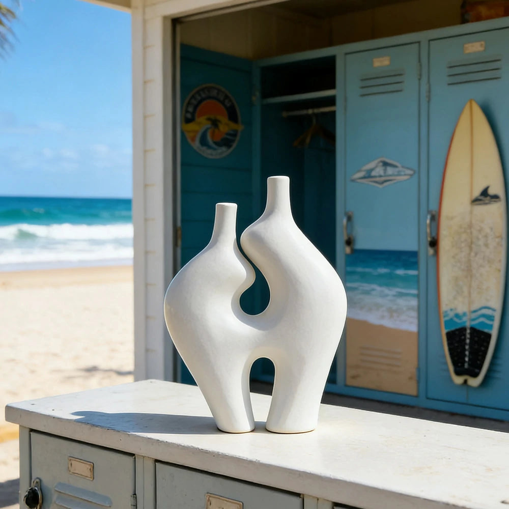 LIVARA Ceramic Vase Ornament High-Fired Ceramic Artistic Home Display Matte Ceramic Handcrafted Stone-Texture Design - White