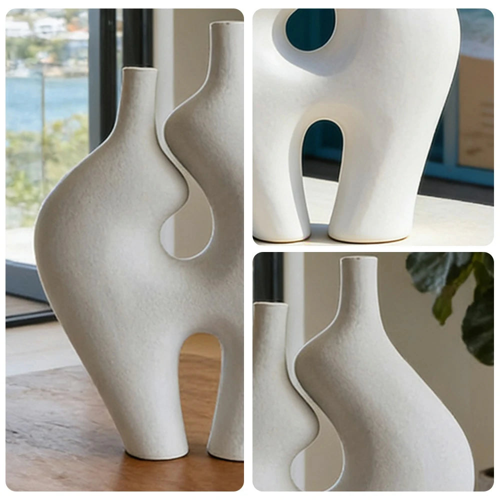 LIVARA Ceramic Vase Ornament High-Fired Ceramic Artistic Home Display Matte Ceramic Handcrafted Stone-Texture Design - White