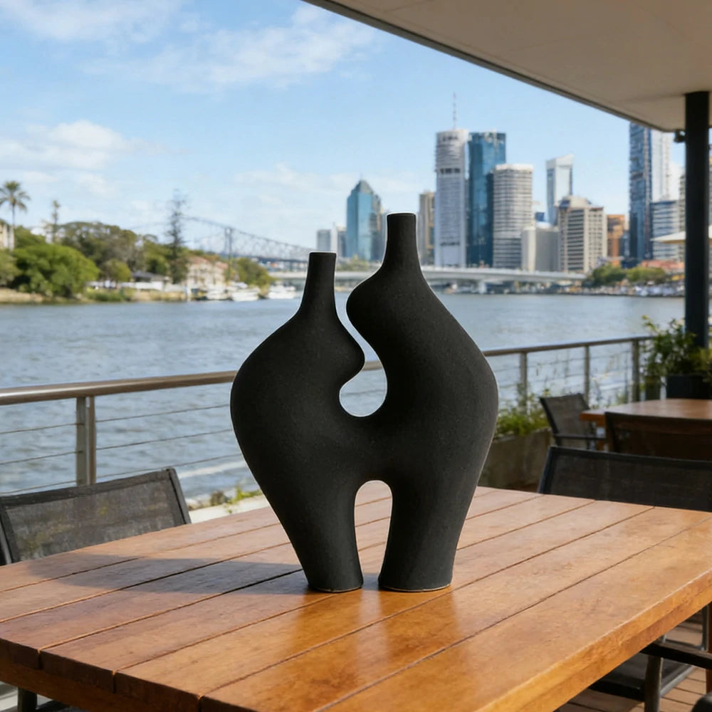 LIVARA Ceramic Vase Ornament High-Fired Ceramic Artistic Home Display Matte Ceramic Handcrafted Stone-Texture Design - Black