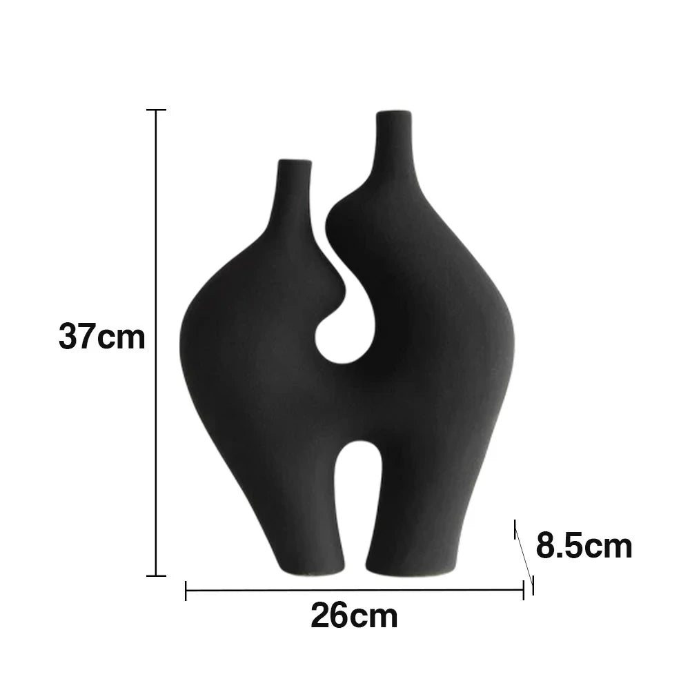 LIVARA Ceramic Vase Ornament High-Fired Ceramic Artistic Home Display Matte Ceramic Handcrafted Stone-Texture Design - Black
