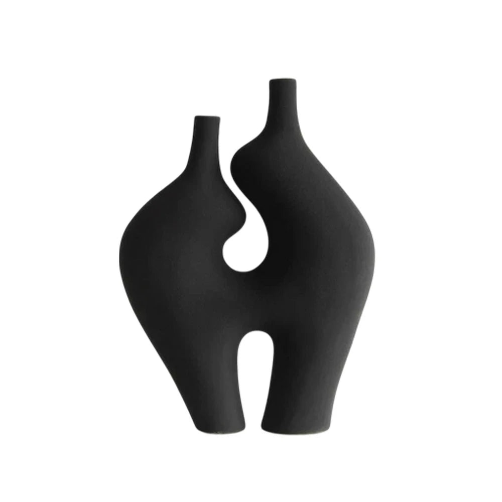 LIVARA Ceramic Vase Ornament High-Fired Ceramic Artistic Home Display Matte Ceramic Handcrafted Stone-Texture Design - Black
