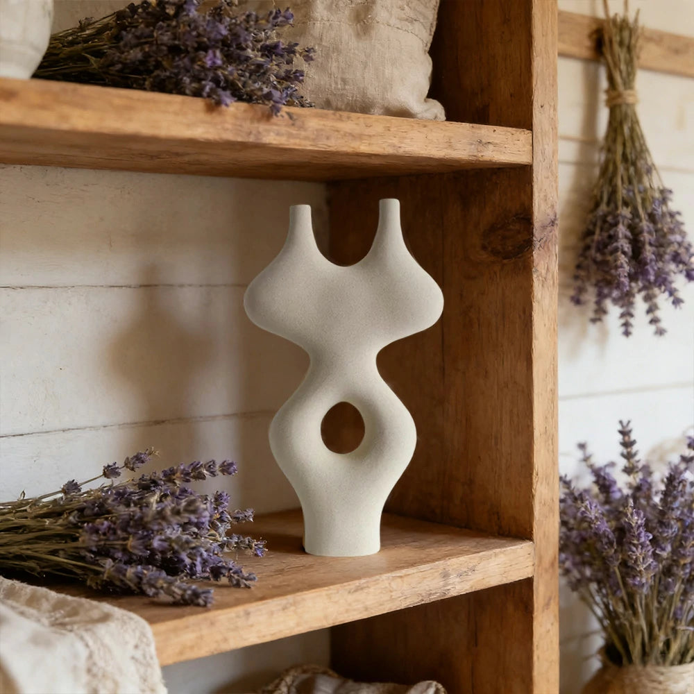 LIVARA Ceramic Vase Ornament Multi-Space Styling Artistic Home Display Matte Ceramic Handcrafted Stone-Texture Design - Beige