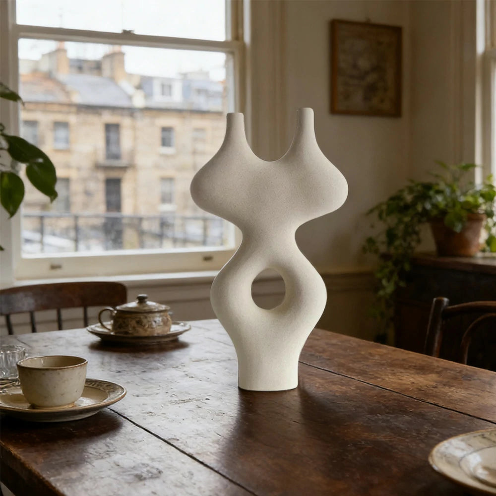 LIVARA Ceramic Vase Ornament Multi-Space Styling Artistic Home Display Matte Ceramic Handcrafted Stone-Texture Design - Beige