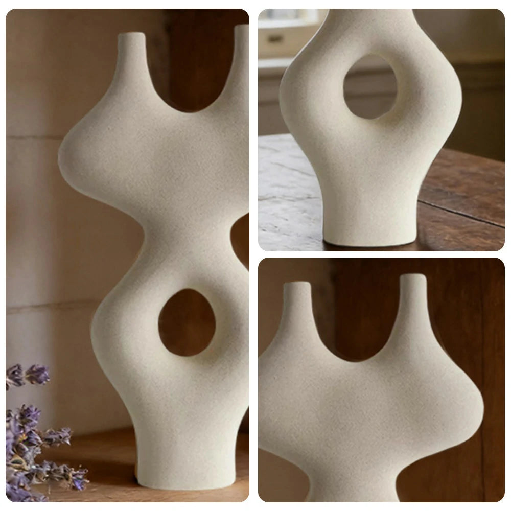 LIVARA Ceramic Vase Ornament Multi-Space Styling Artistic Home Display Matte Ceramic Handcrafted Stone-Texture Design - Beige