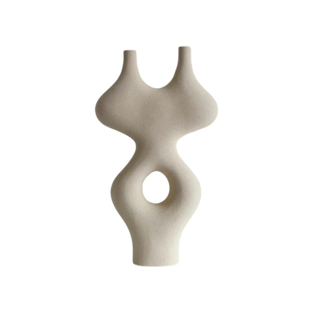 LIVARA Ceramic Vase Ornament Multi-Space Styling Artistic Home Display Matte Ceramic Handcrafted Stone-Texture Design - Beige