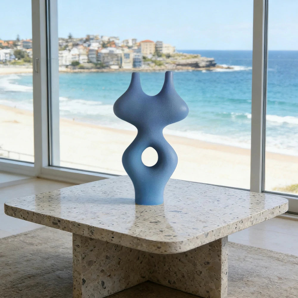LIVARA Ceramic Vase Ornament Multi-Space Styling Artistic Home Display Matte Ceramic Handcrafted Stone-Texture Design - Blue