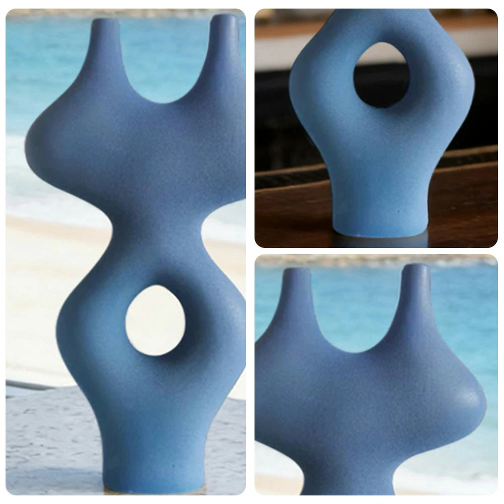 LIVARA Ceramic Vase Ornament Multi-Space Styling Artistic Home Display Matte Ceramic Handcrafted Stone-Texture Design - Blue