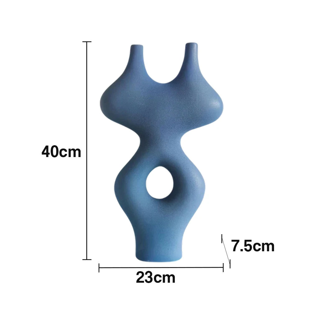 LIVARA Ceramic Vase Ornament Multi-Space Styling Artistic Home Display Matte Ceramic Handcrafted Stone-Texture Design - Blue