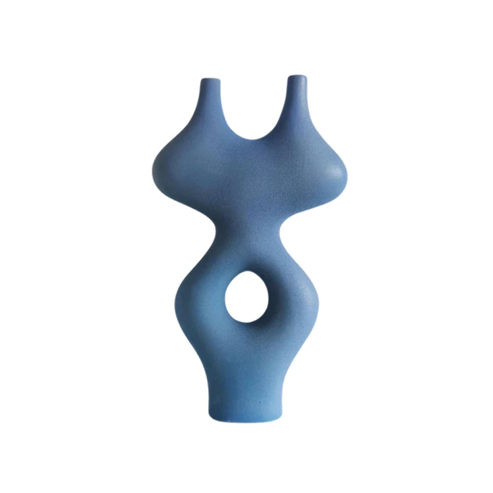 LIVARA Ceramic Vase Ornament Multi-Space Styling Artistic Home Display Matte Ceramic Handcrafted Stone-Texture Design - Blue