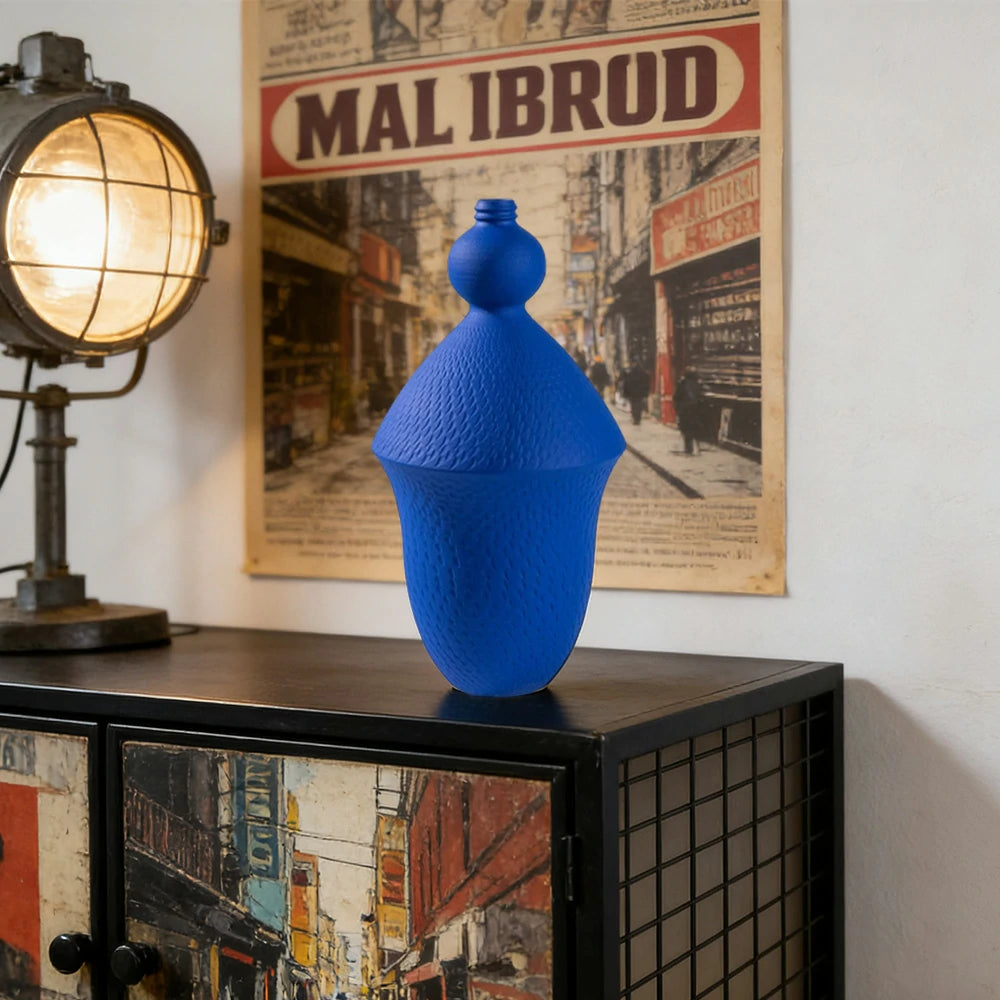 LIVARA Ceramic Vase Ornament Klein Blue Finish Multi-Space Styling Matte Ceramic Handcrafted Stone-Texture Design