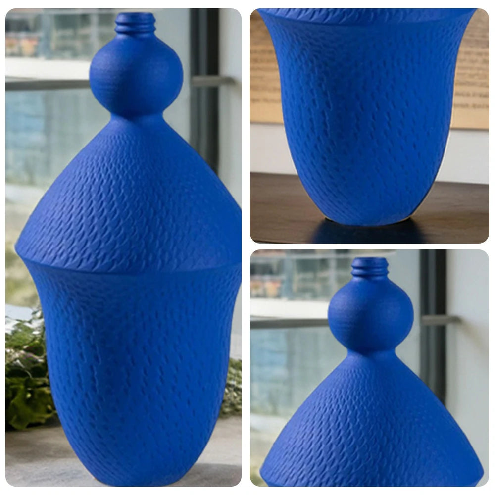 LIVARA Ceramic Vase Ornament Klein Blue Finish Multi-Space Styling Matte Ceramic Handcrafted Stone-Texture Design