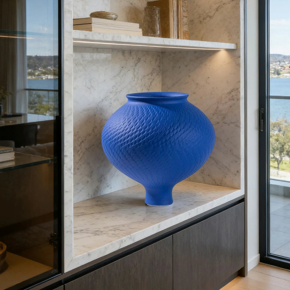 LIVARA Ceramic Vase Ornament Klein Blue Minimal Aesthetic Decorative Art Object Matte Ceramic