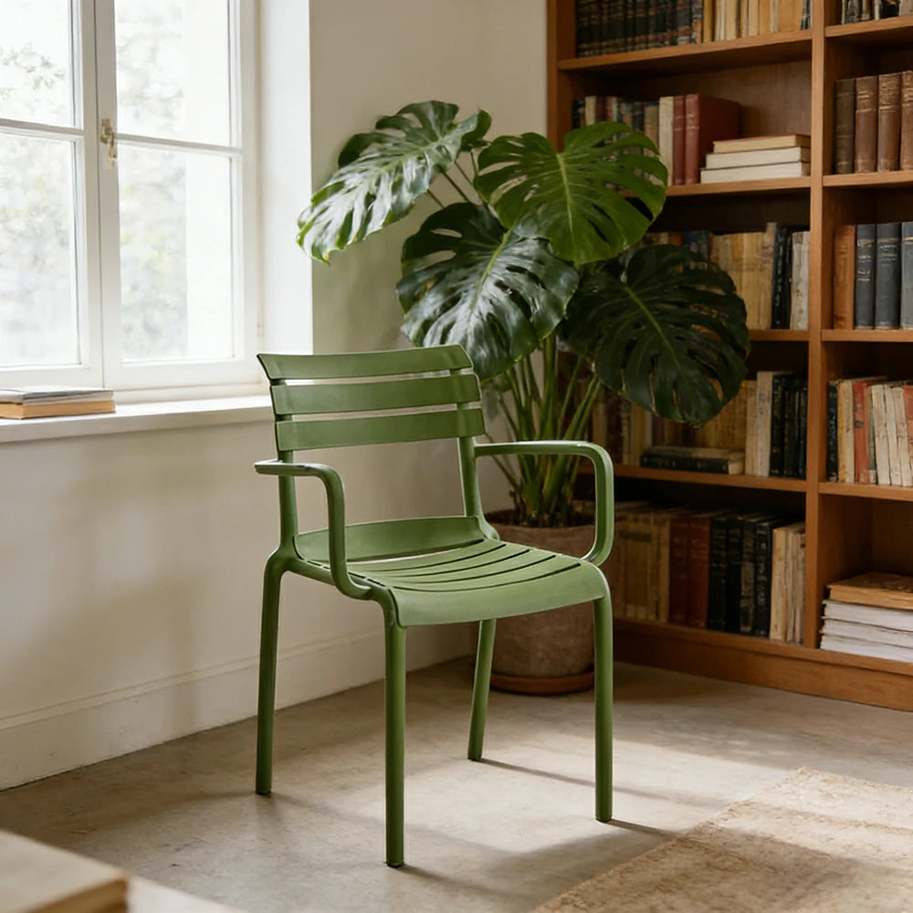 LIVARA Dining Chair - Ergonomic Curved Backrest, One-Piece Reinforced Frame, Durable Water-Resistant Shell, Armrest or Armless Options - Green